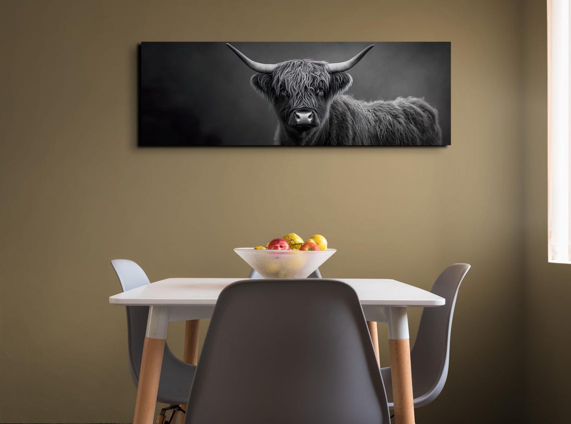 Highland Cow Close Up Black and White Rustic Farmhouse Poster - Image 3