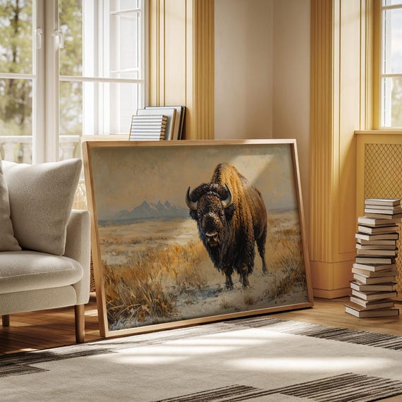 Majestic Bison Canvas Art Rustic Western Wall Decor Wildlife For Lodge Or Cabin Vintage Prairie Landscape Poster