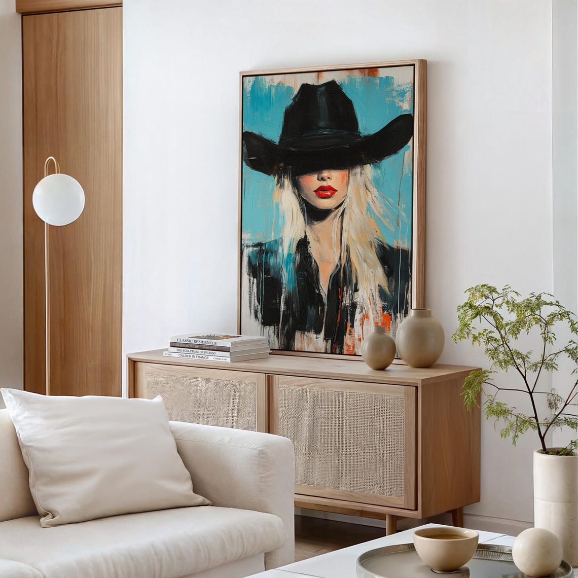 Bold Western Cowgirl Wall Art Vibrant Abstract Cowboy Hat Portrait Print For Modern Southwestern And Rustic Ranch Home Decor - Image 2