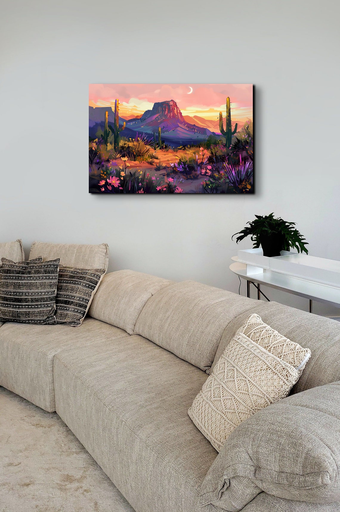 Desert Mesa at Sunset Crescent Moon Wildflower Field Art Poster - Image 4