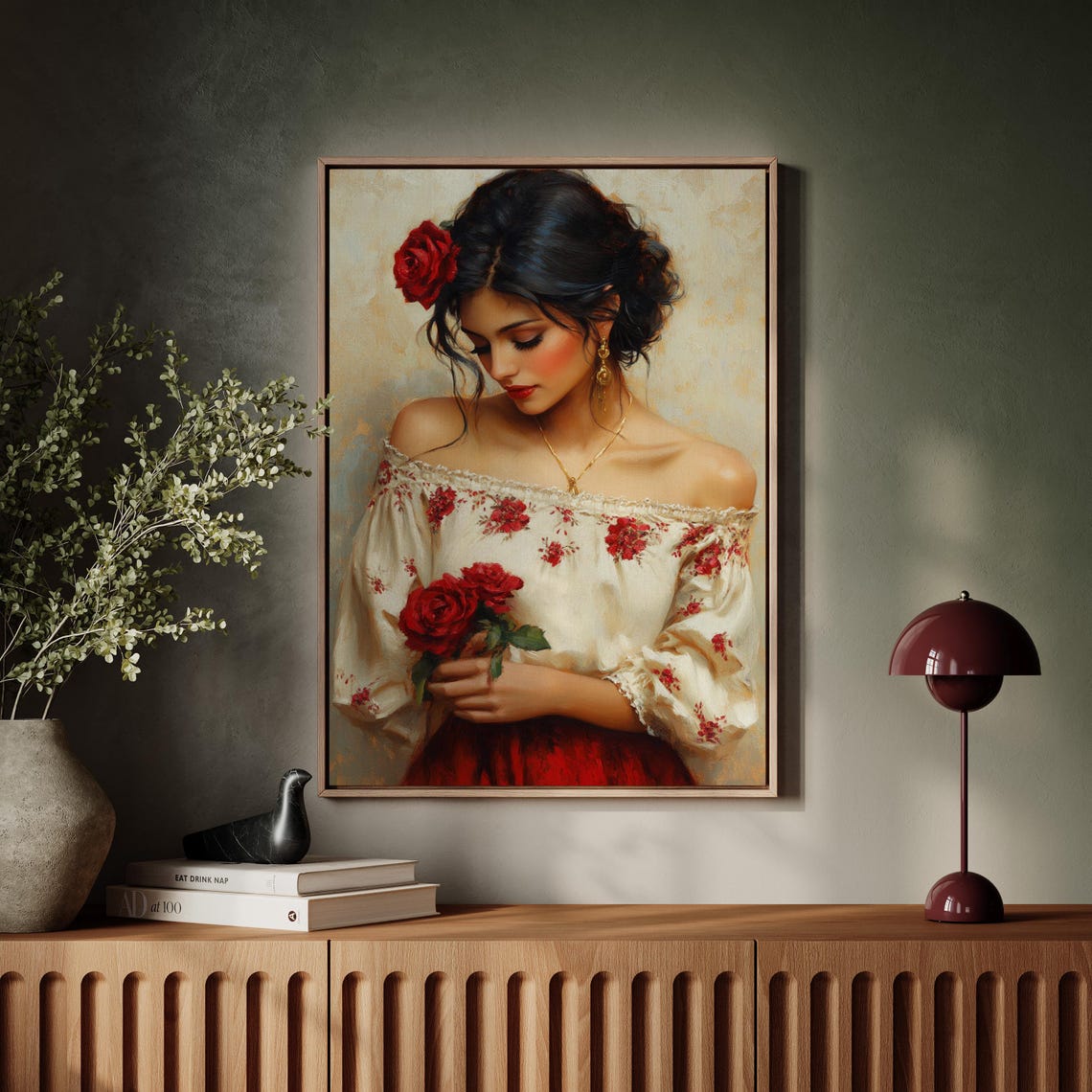 Elegant Mexican Beauty In Embroidered Blouse With Red Roses Poster - Image 5
