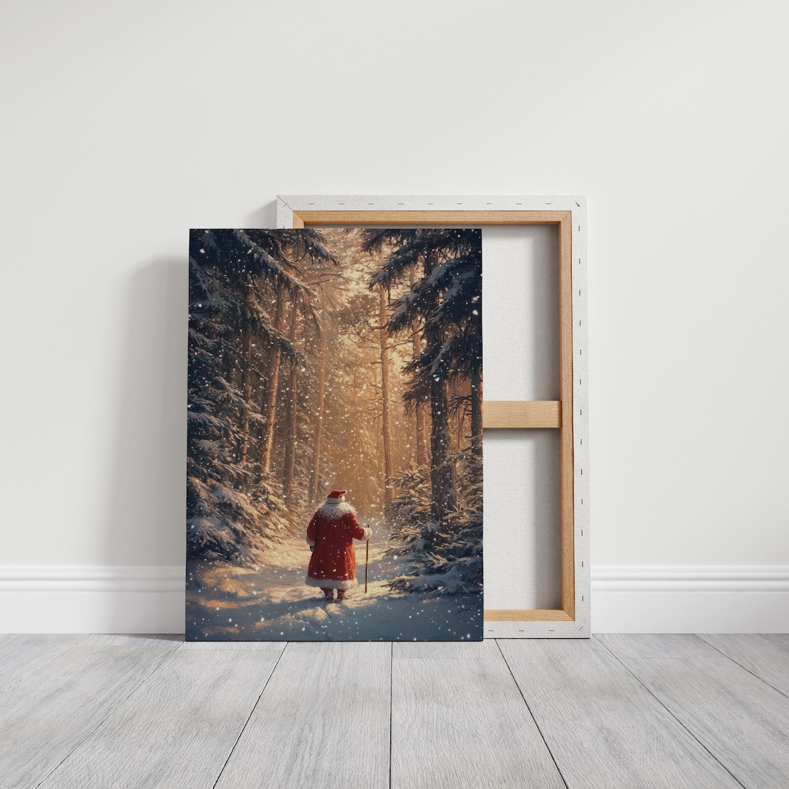 Rustic Santa Walking in the Forest Art Print - Image 5