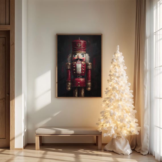 Classic Red Nutcracker Soldier Vintage Christmas Painting Poster