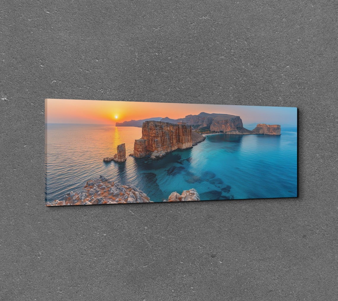 Dramatic Sea Cliffs Sunset Turquoise Water Coastal Panoramic Print - Image 7