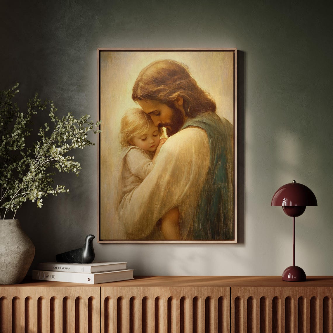 Jesus Embracing a Small Child in Warm Golden Light Christian Poster - Image 3