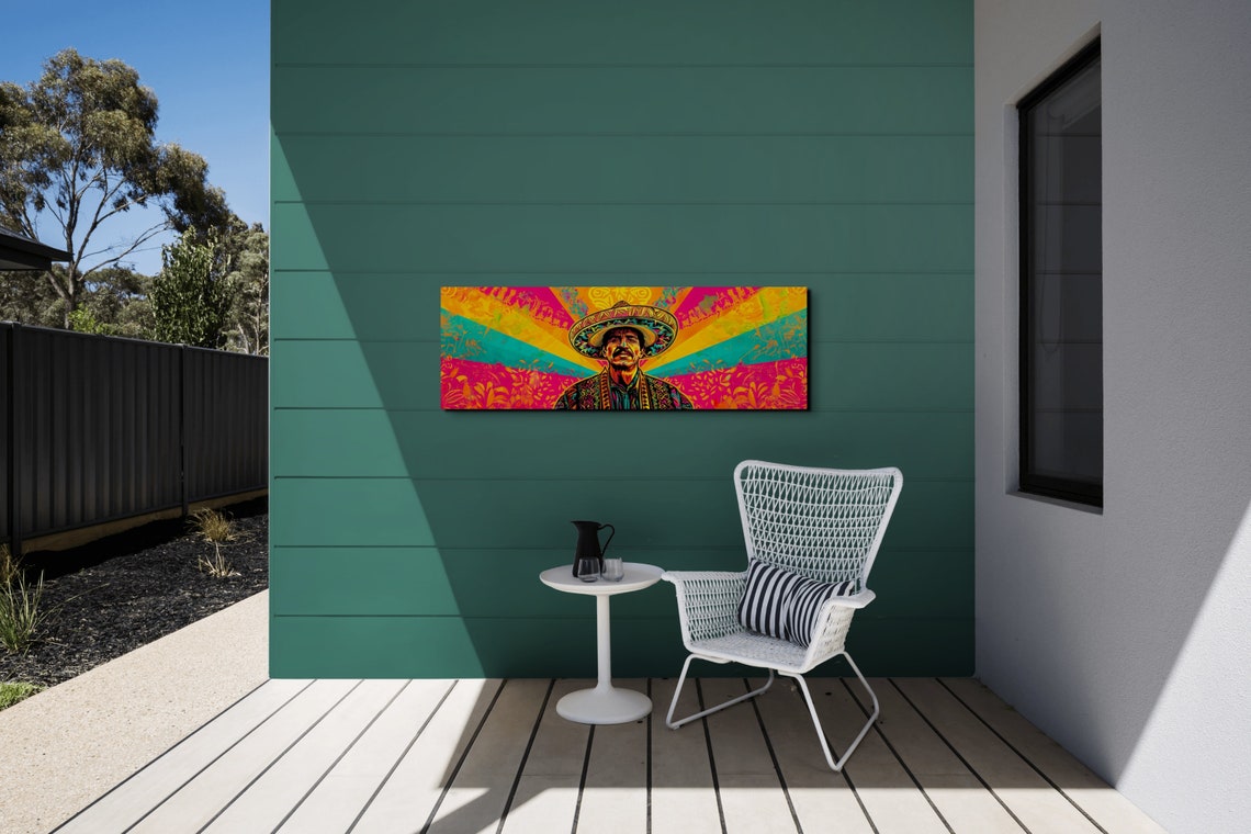 Man in a Sombrero With a Bold Colorful Sunburst Panoramic Poster - Image 5