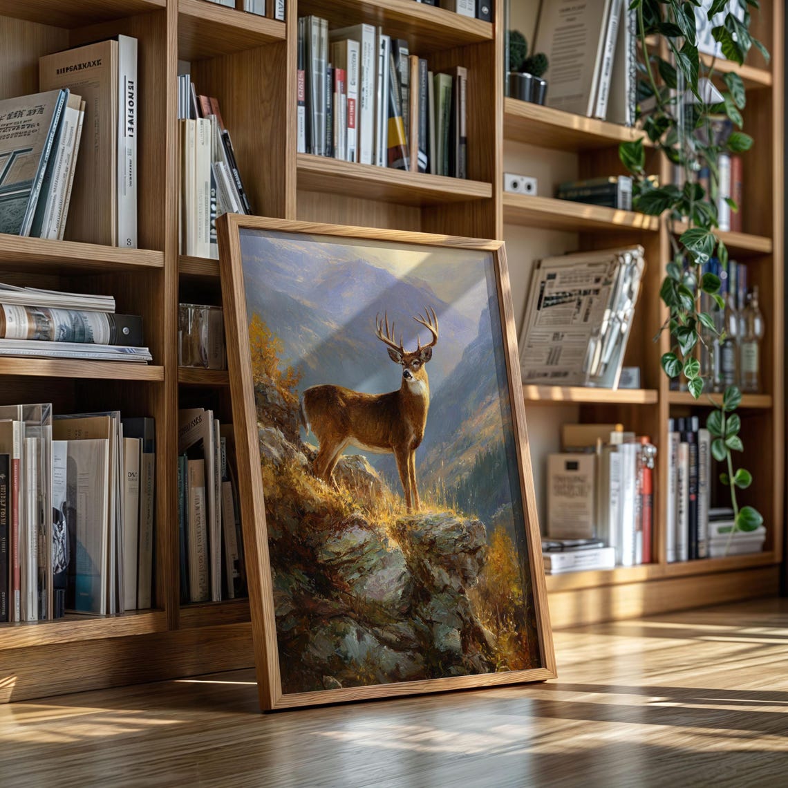 Majestic Buck Canvas Wall Art Rustic Mountain Wildlife Painting