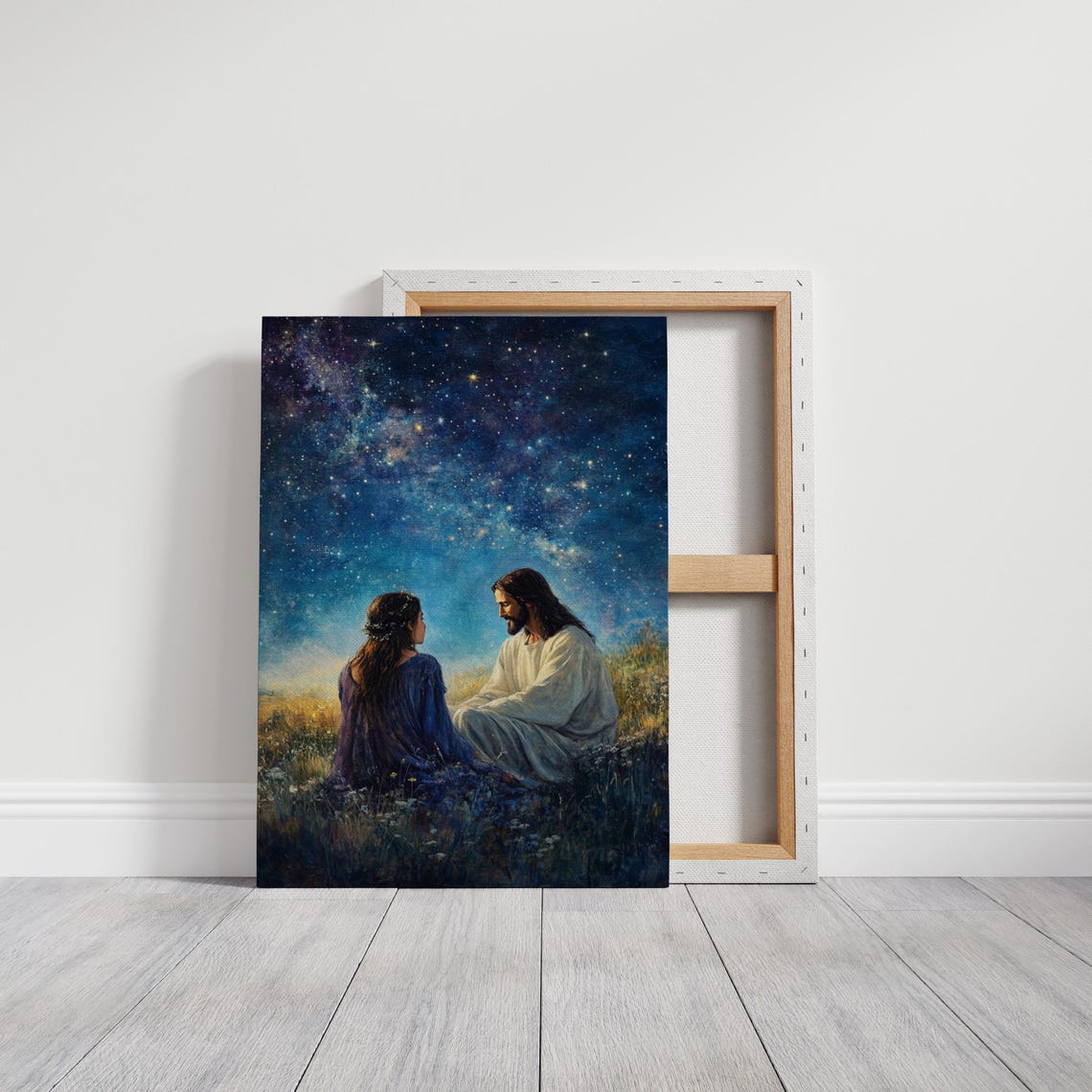 Jesus And Woman Under Starry Night Sky Peaceful Christian Poster - Image 6