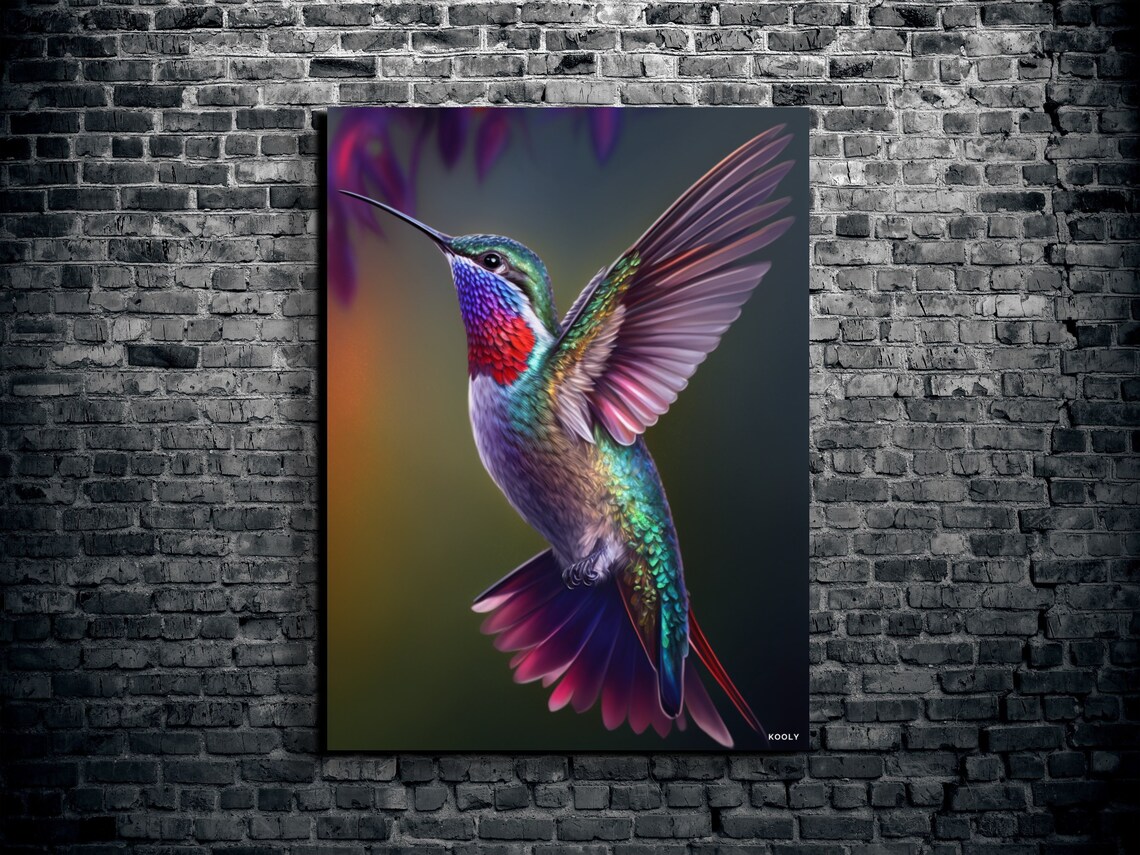 Hummingbird Wall Art, Flying Bird Art Print