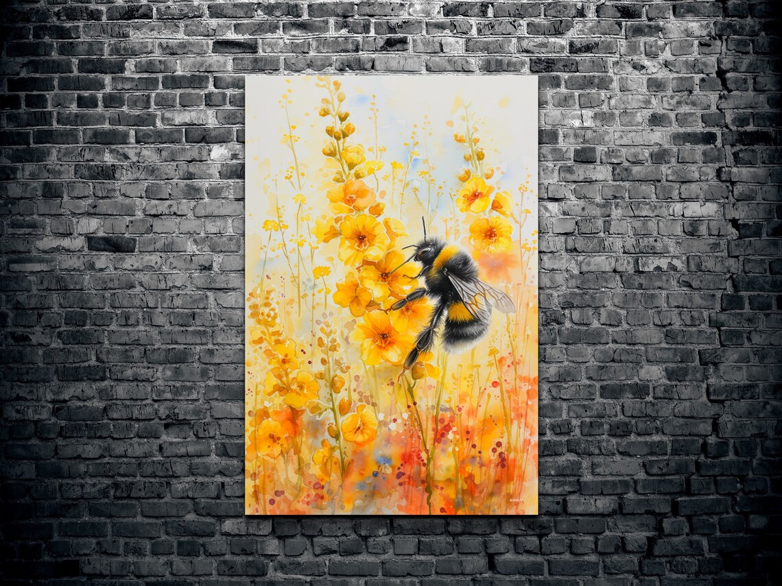 Watercolor Bumble Bee Art Print, Insect Wall Decor - Image 2
