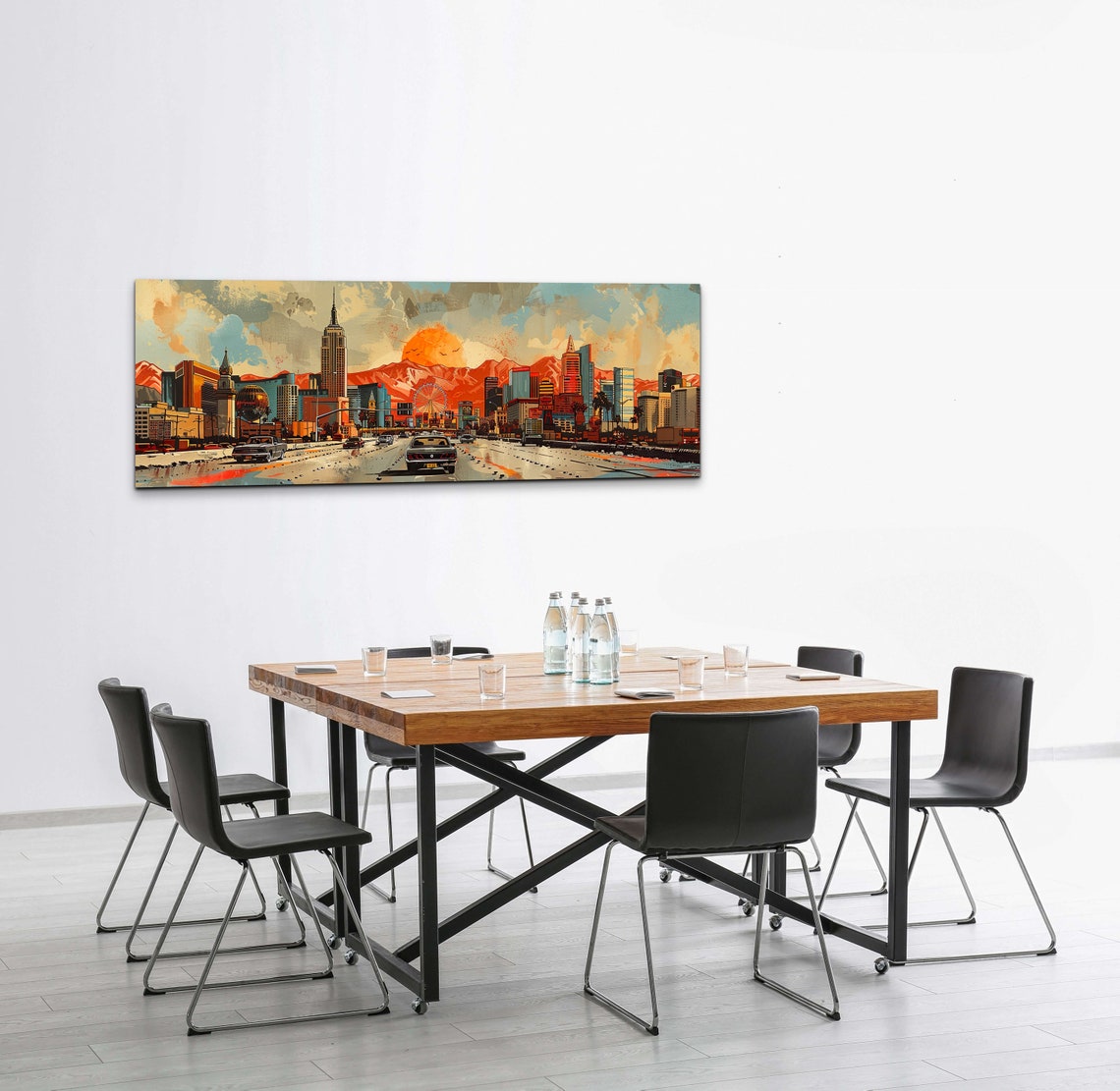 Retro City Boulevard Sunset with Ferris Wheel Panorama Wall Art - Image 4