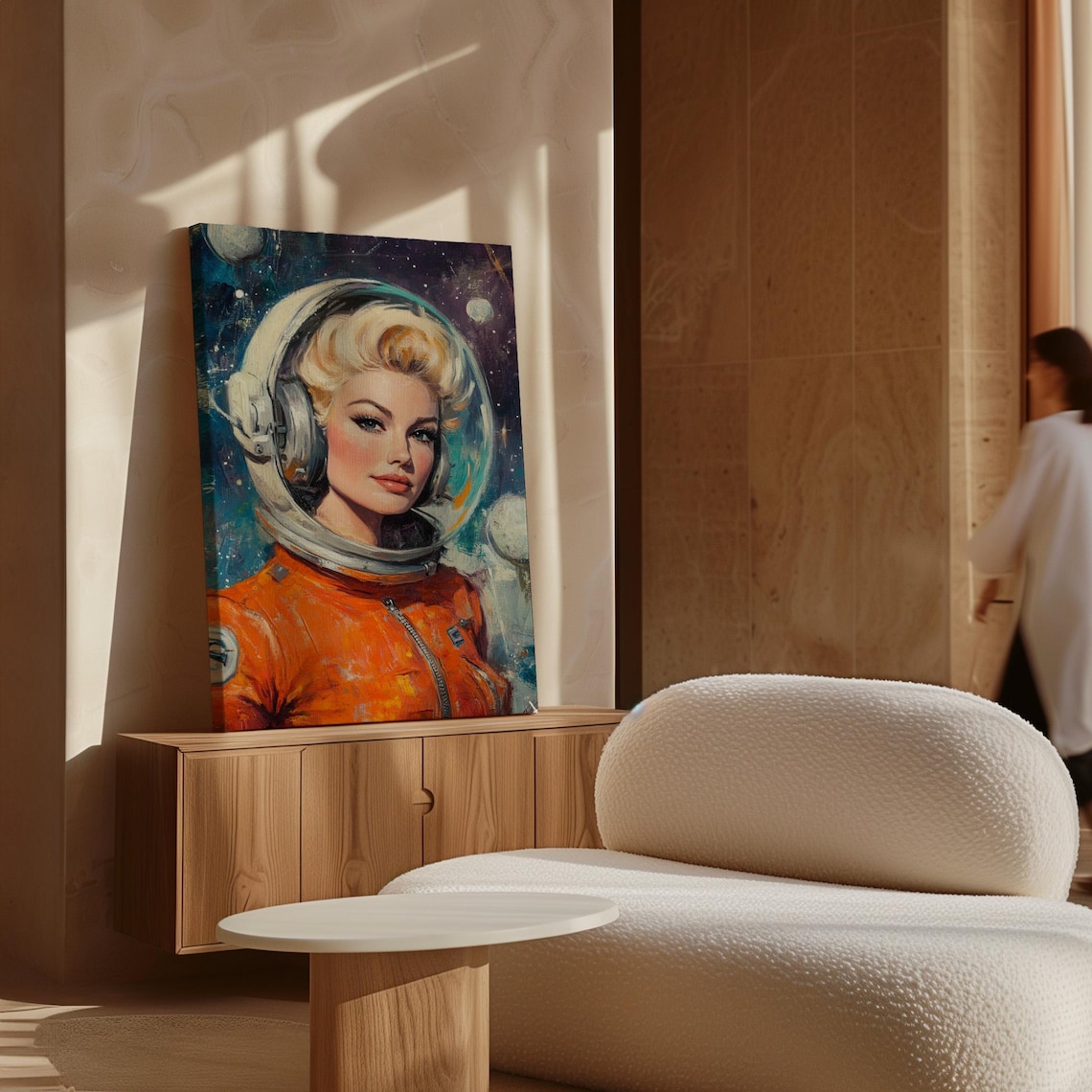 Retro Female Astronaut Portrait Orange Spacesuit Vintage Sci Fi Poster - Image 5