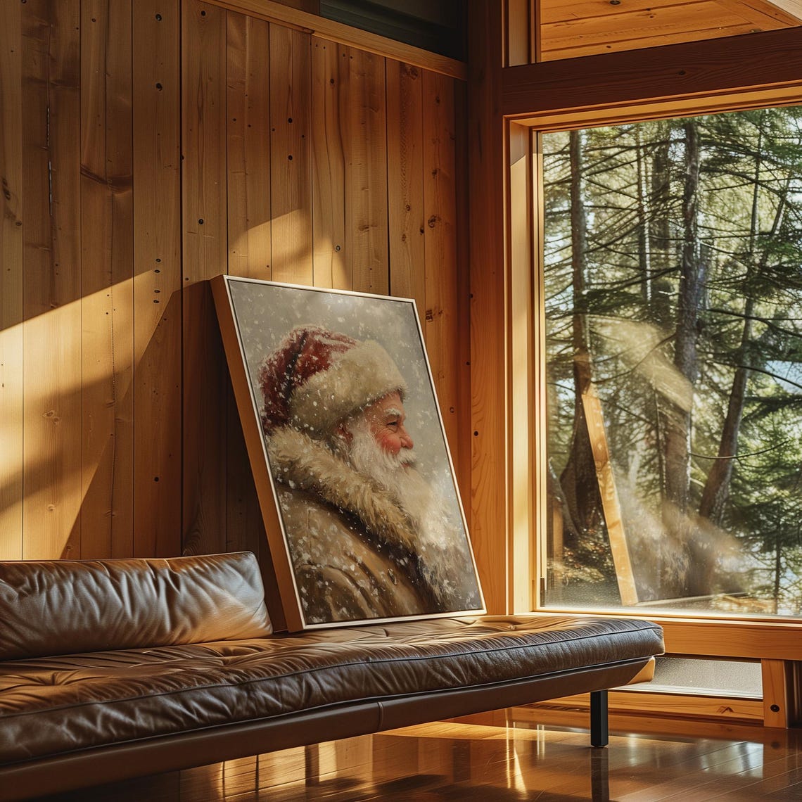 Santa Claus Profile In Falling Snow Vintage Holiday Portrait Wall Art - Image 7