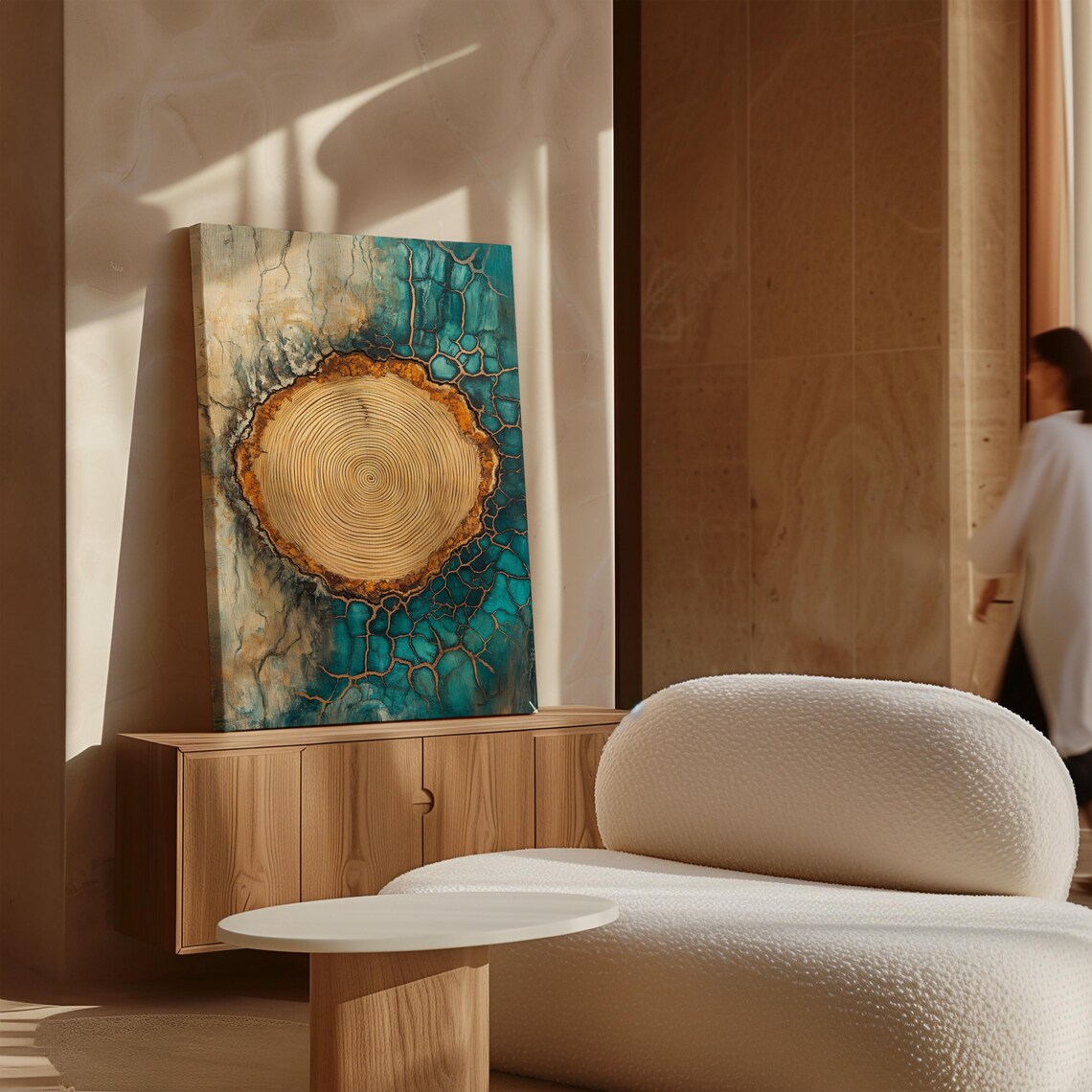 Abstract Tree Ring Nature Inspired Wood Grain And Cracked Resin Wall Art Rustic Organic Earthy Home Decor - Image 2