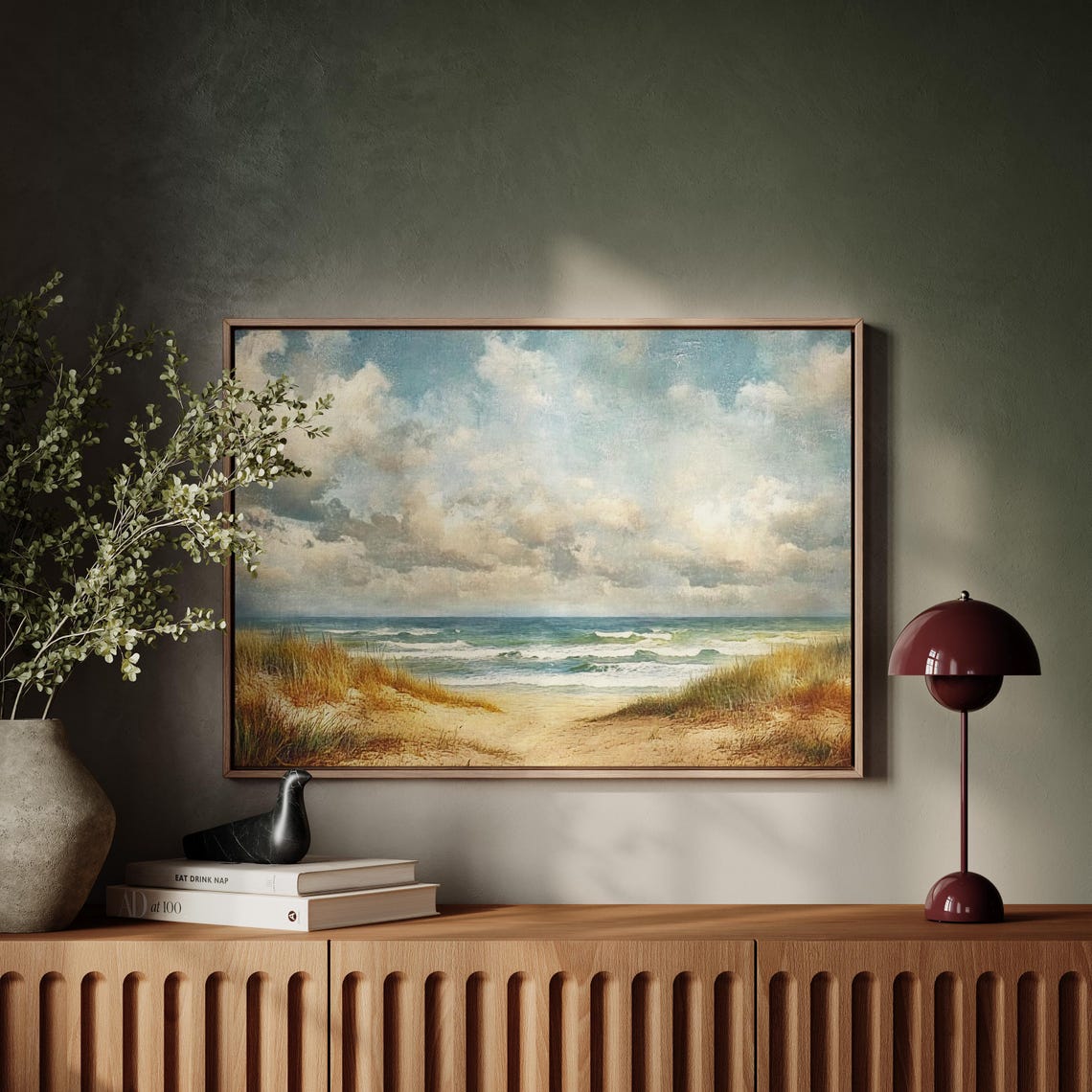 Coastal Beach Dunes Path To Ocean Waves Cloudy Sky Seascape Wall Art - Image 3