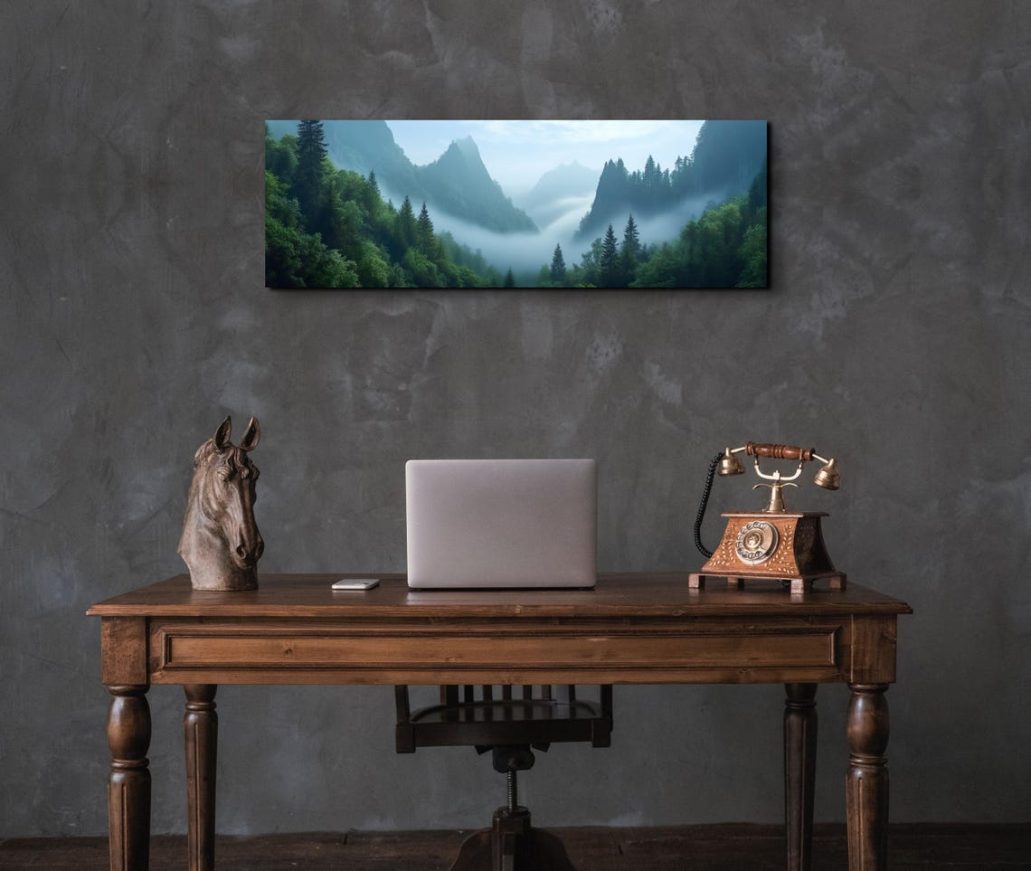 Morning Fog Rolling Over Misty Pine Forest Mountain View Poster - Image 7