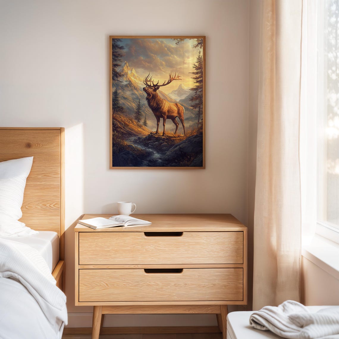 Bugling Elk on Mountain Ridge Golden Sunset Wildlife Art Poster - Image 2
