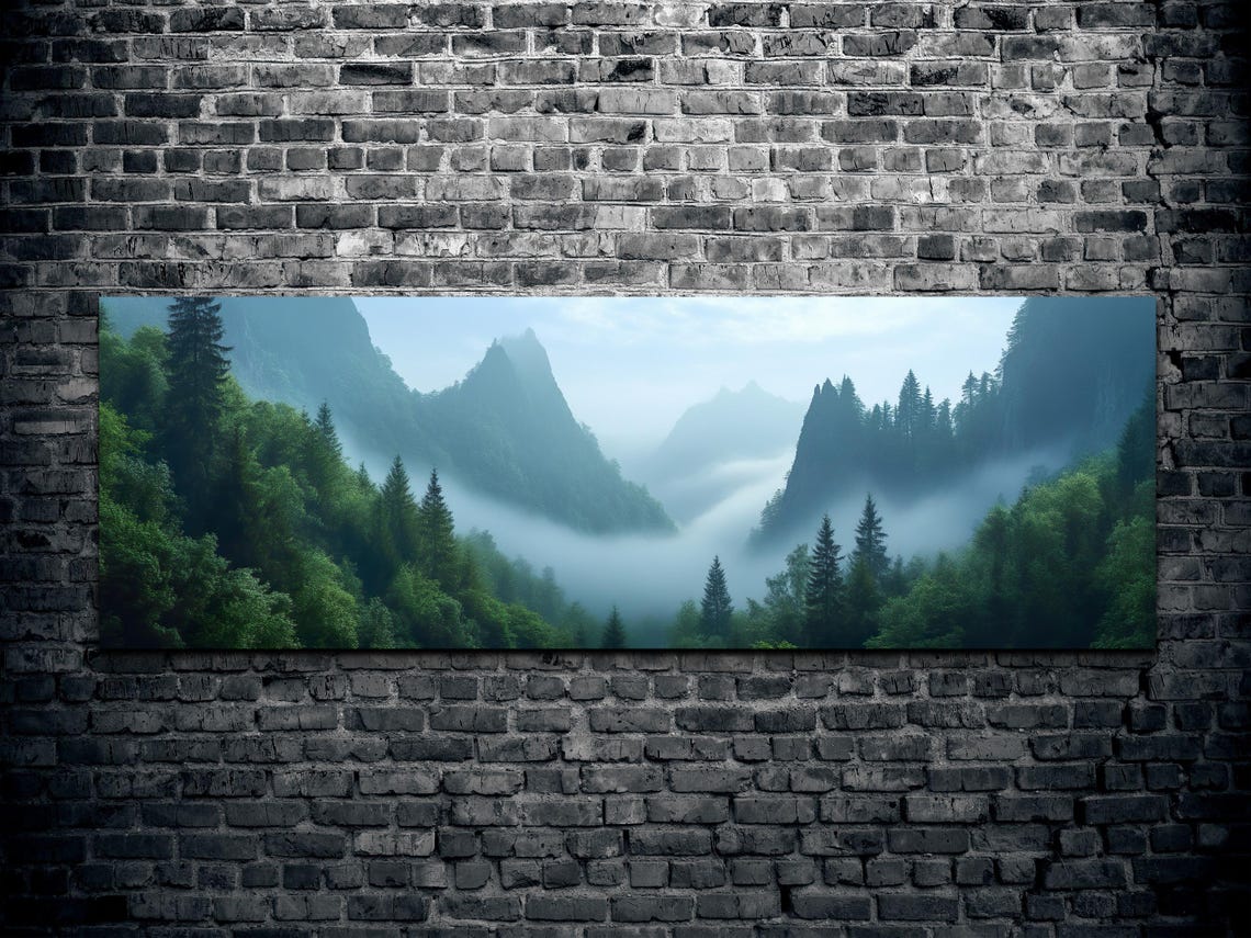 Morning Fog Rolling Over Misty Pine Forest Mountain View Poster - Image 2