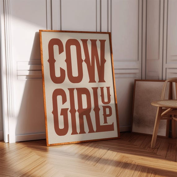 Cowgirl Up Wall Art Western Typography Canvas Print Rustic Decor For Her Country Rodeo Quote Sign Home Or Barn