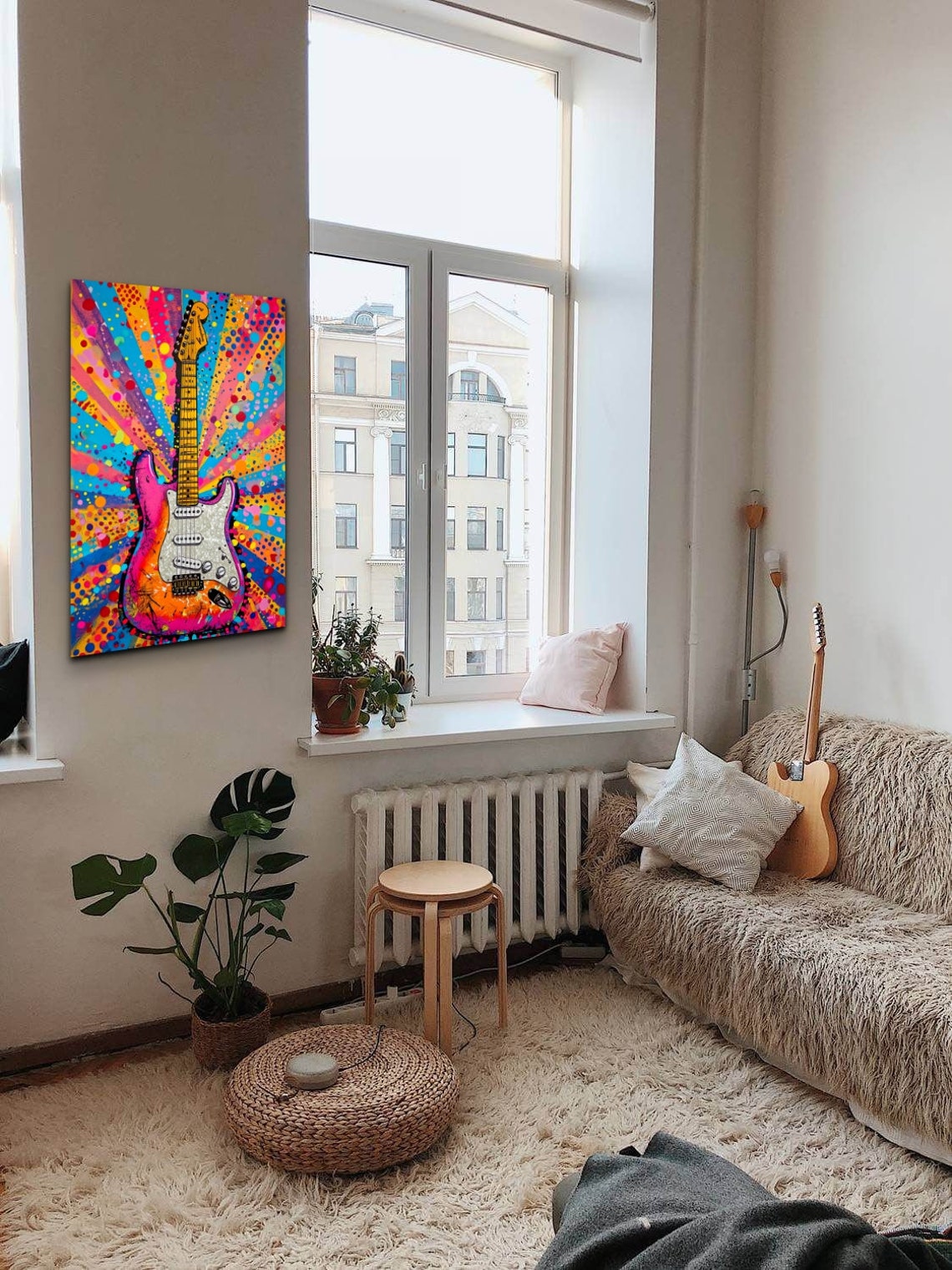 Pop Art Electric Guitar Rainbow Starburst Rock Music Wall Art - Image 6
