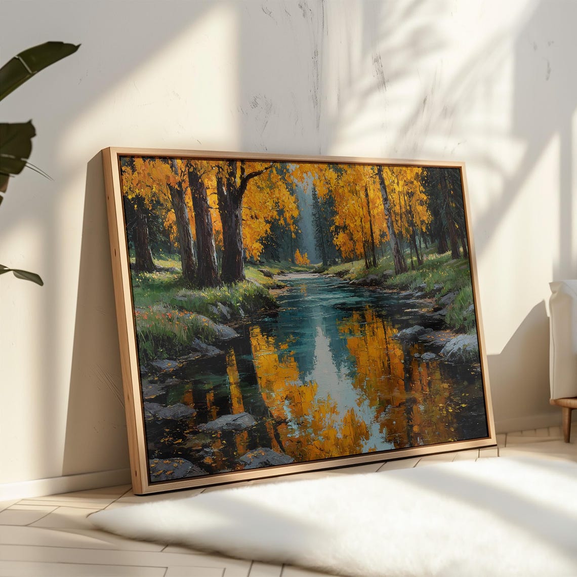 Autumn River Through Golden Forest Impressionist Painting Poster