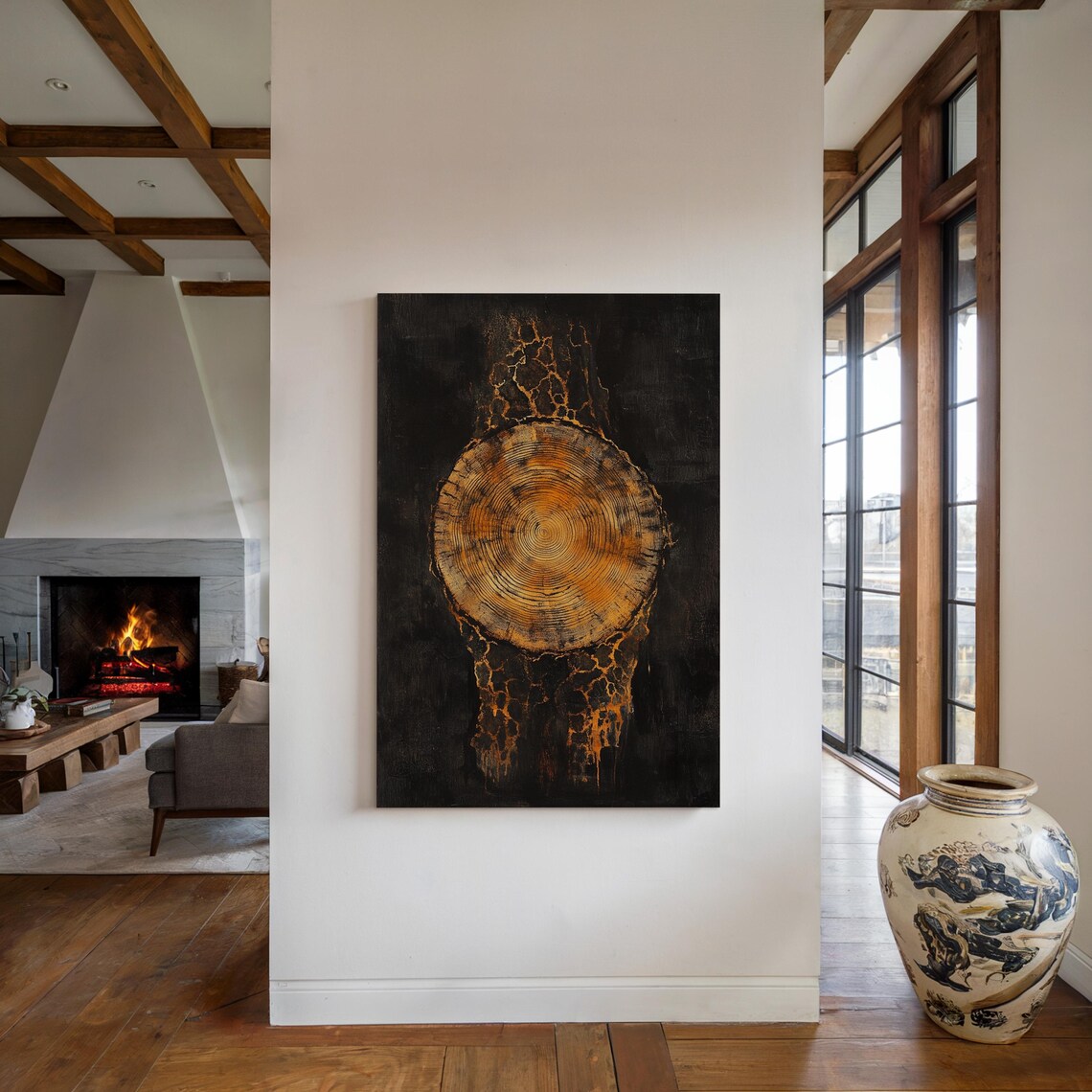 Golden Tree Ring, Abstract Wood Grain Decor - Image 5