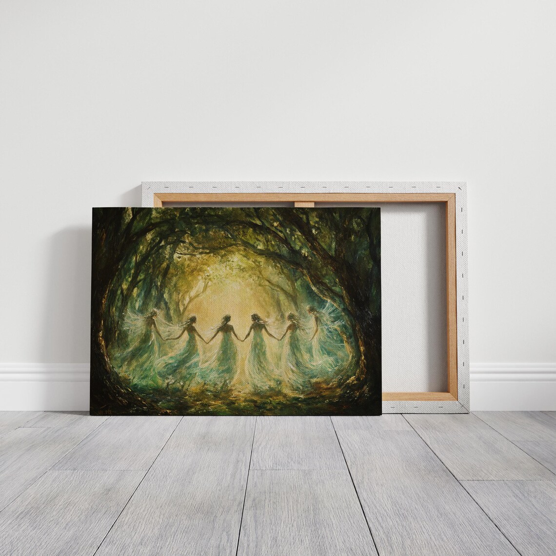 Ethereal Fairies Dancing in Moonlit Forest Art Print - Image 3