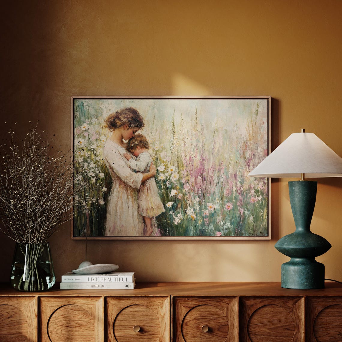 Mother And Child In Wildflower Field Art Emotional Impressionist Wall Decor Pastoral Painting Of Motherhood And Nature - Image 4