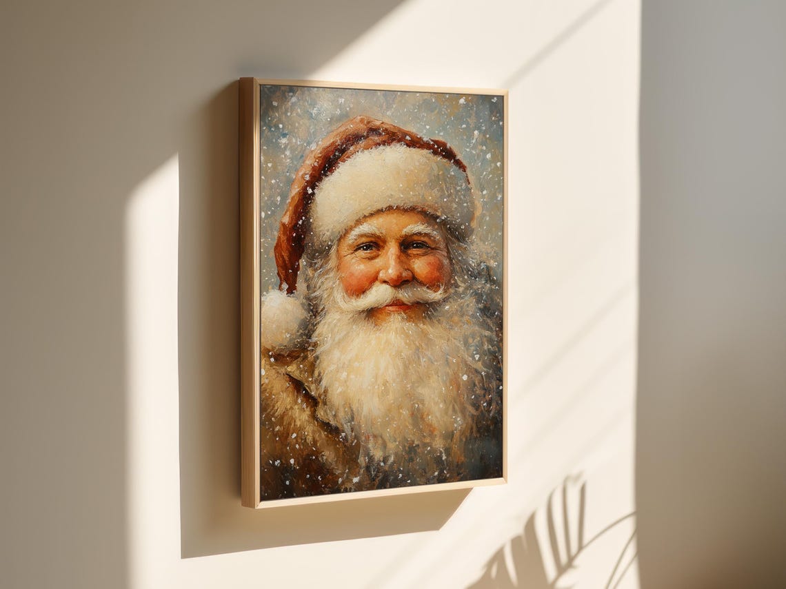 Jolly Santa Claus Portrait Snow Red Hat Vintage Holiday Poster - Image 3