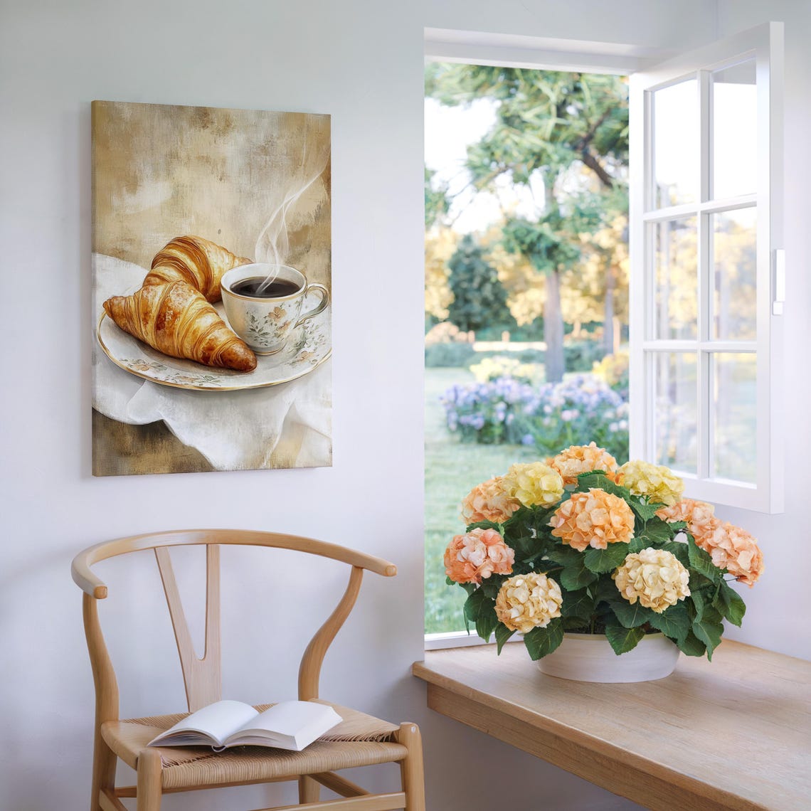 Steaming Coffee And Buttery Croissants Watercolor Breakfast Wall Art - Image 5