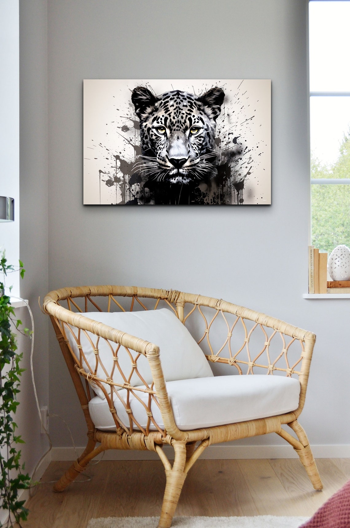 Leopard Portrait in Dramatic Black and White Splash Paint Style Poster - Image 3