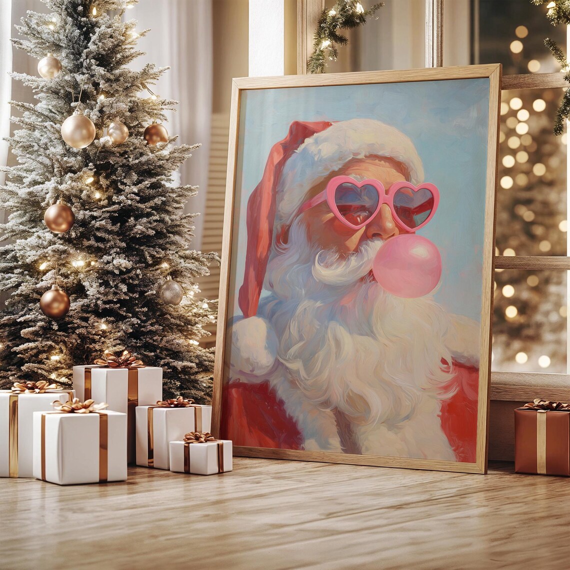 Cool Santa With Pink Heart Glasses, Poster Print