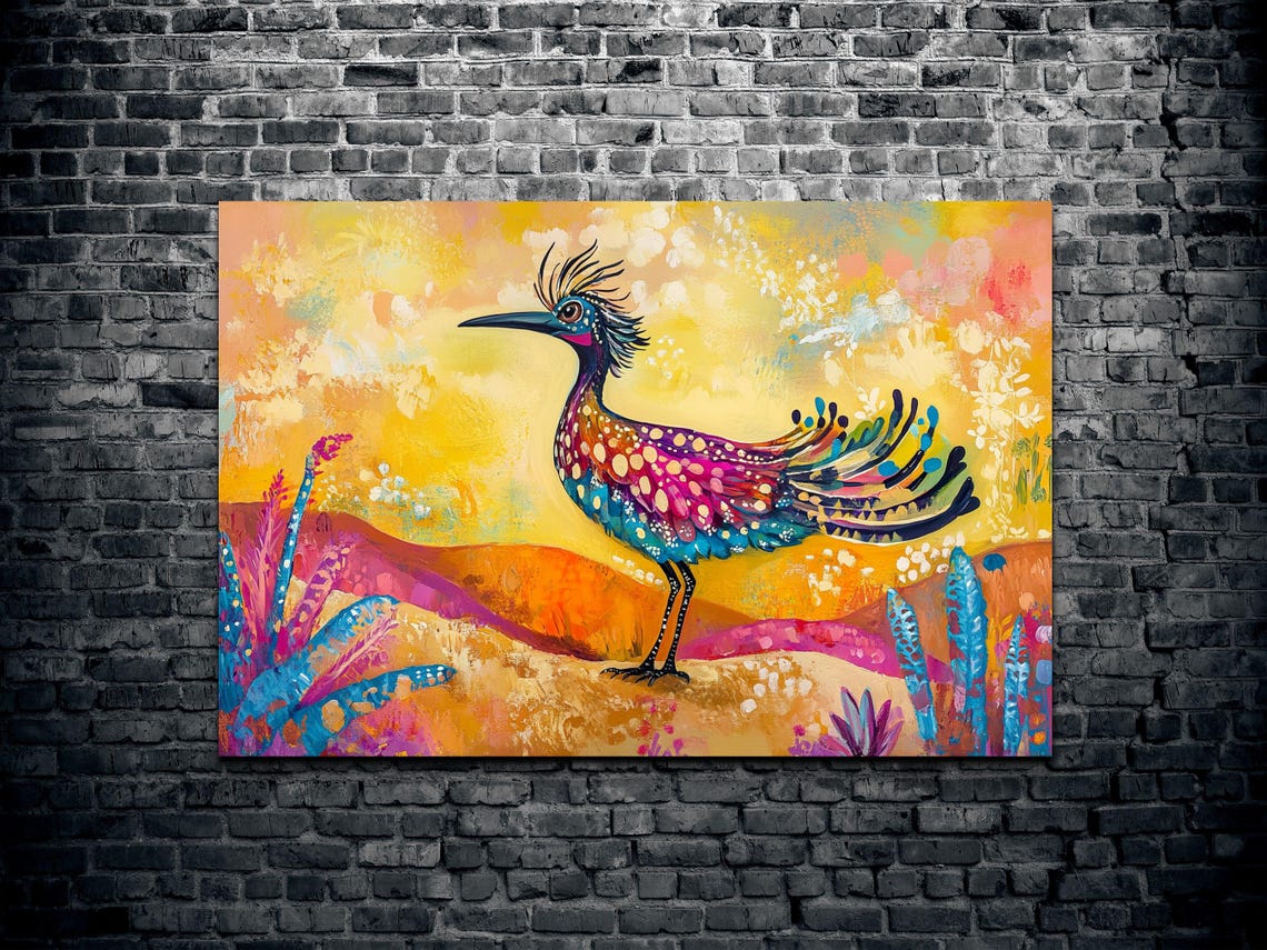 Colorful Roadrunner Desert Day Glow Whimsical Bird Art Poster - Image 2