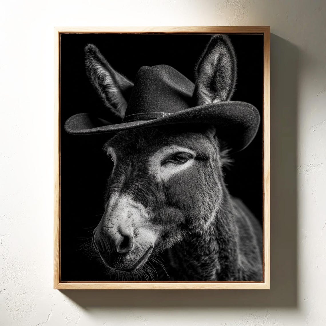 Donkey In Cowboy Hat Poster Funny Black White Western Portrait Decor