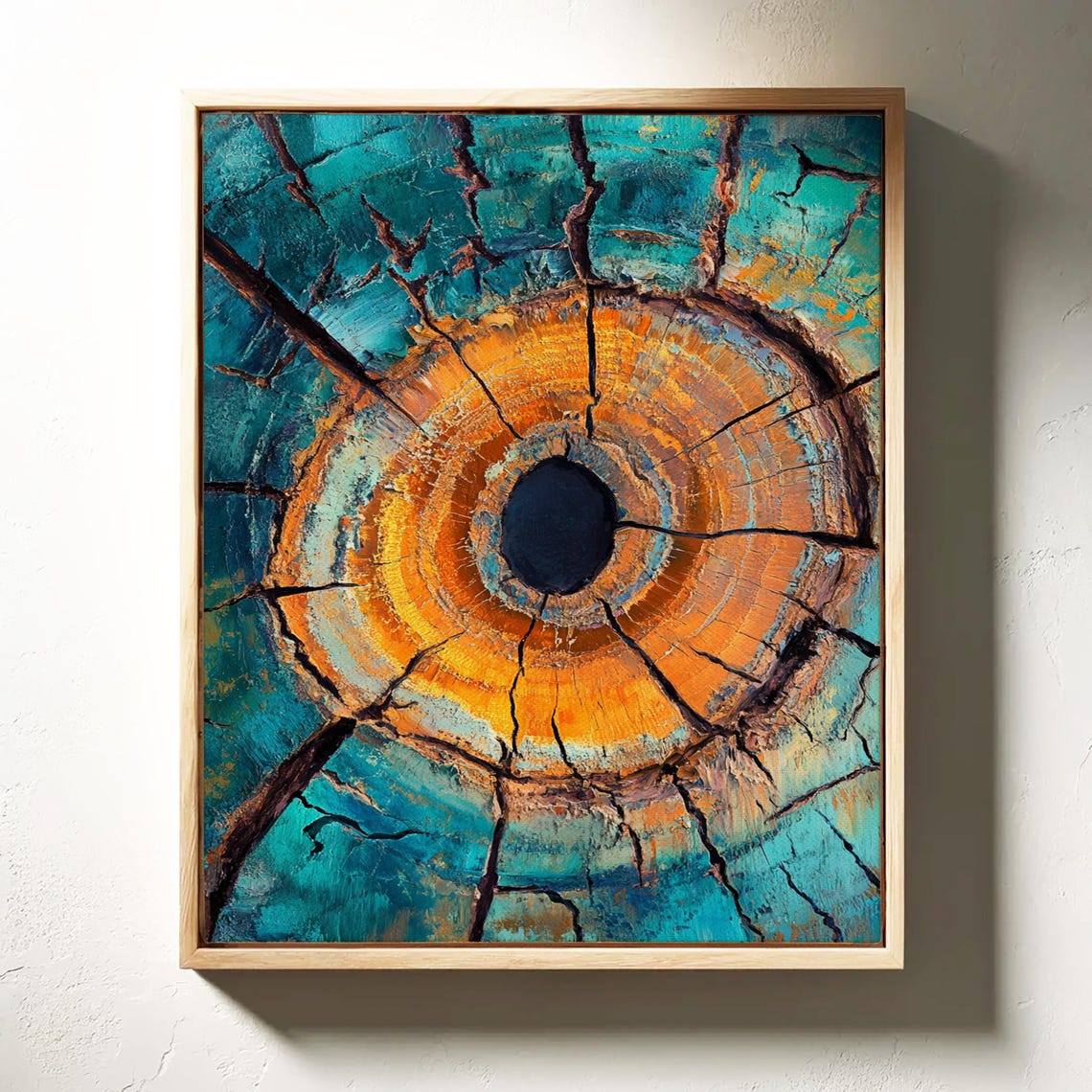 Cracked Teal Abstract Tree Ring Golden Glow Center Botanical Poster - Image 3