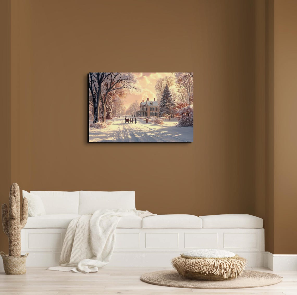 Snowy Village Horse Carriage Sunset Vintage Winter Scene Poster - Image 5