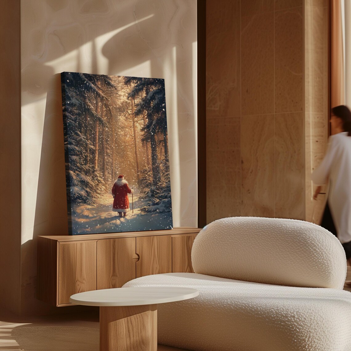 Rustic Santa Walking in the Forest Art Print - Image 7