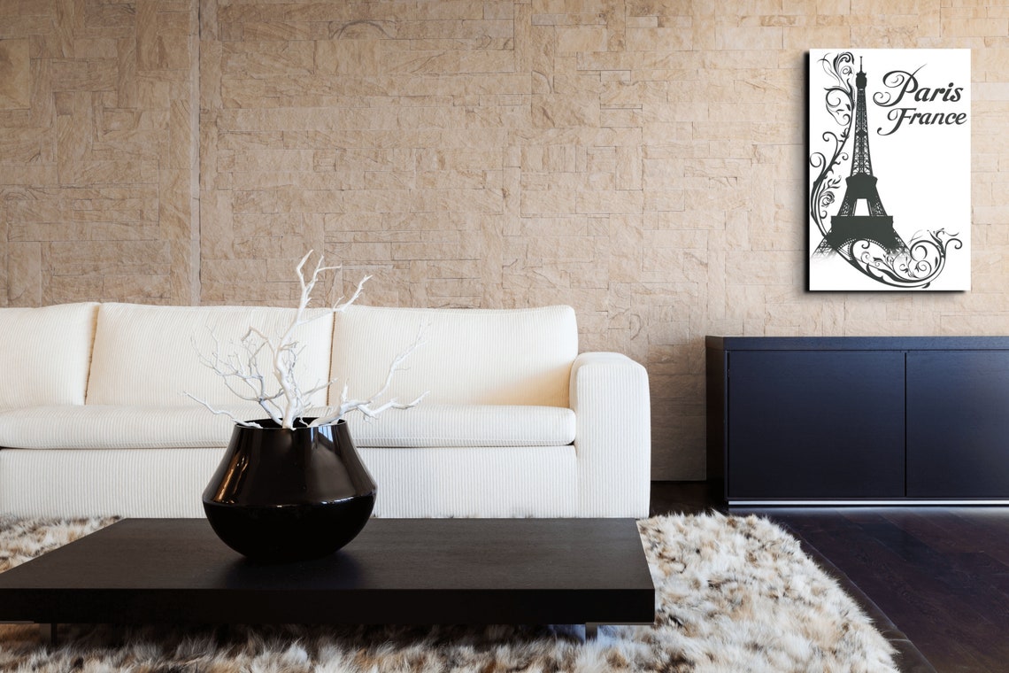Black Eiffel Tower Silhouette With Paris France Script Wall Art - Image 3