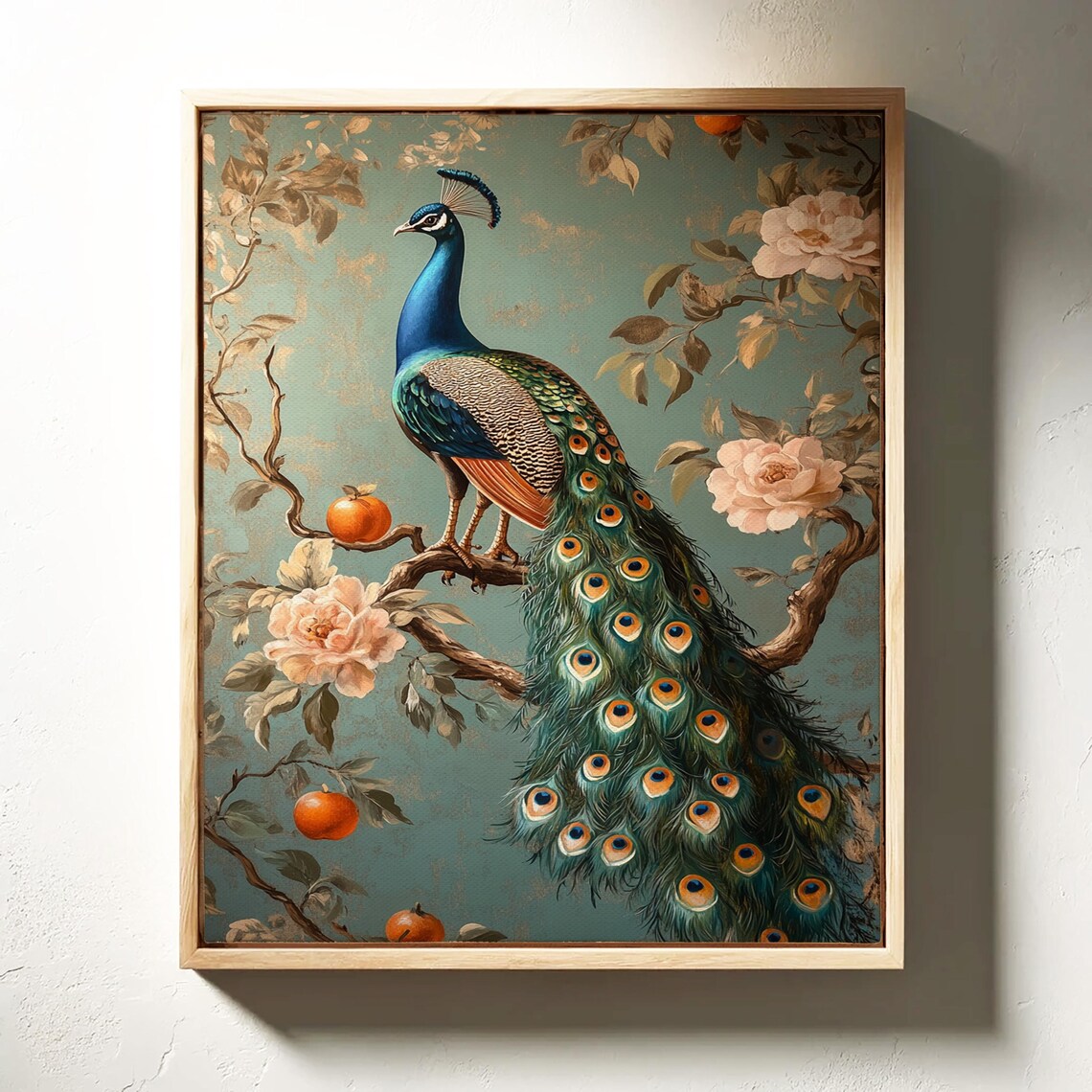 Elegant Peacock Art Print, Floral Tree Decor - Image 3