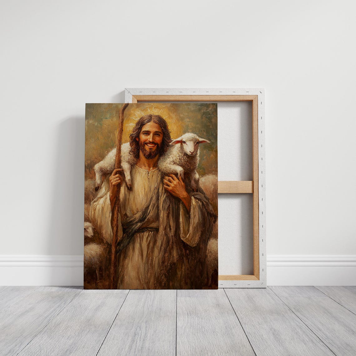 Smiling Good Shepherd Jesus Staff Lamb Shoulders Faith Poster - Image 5