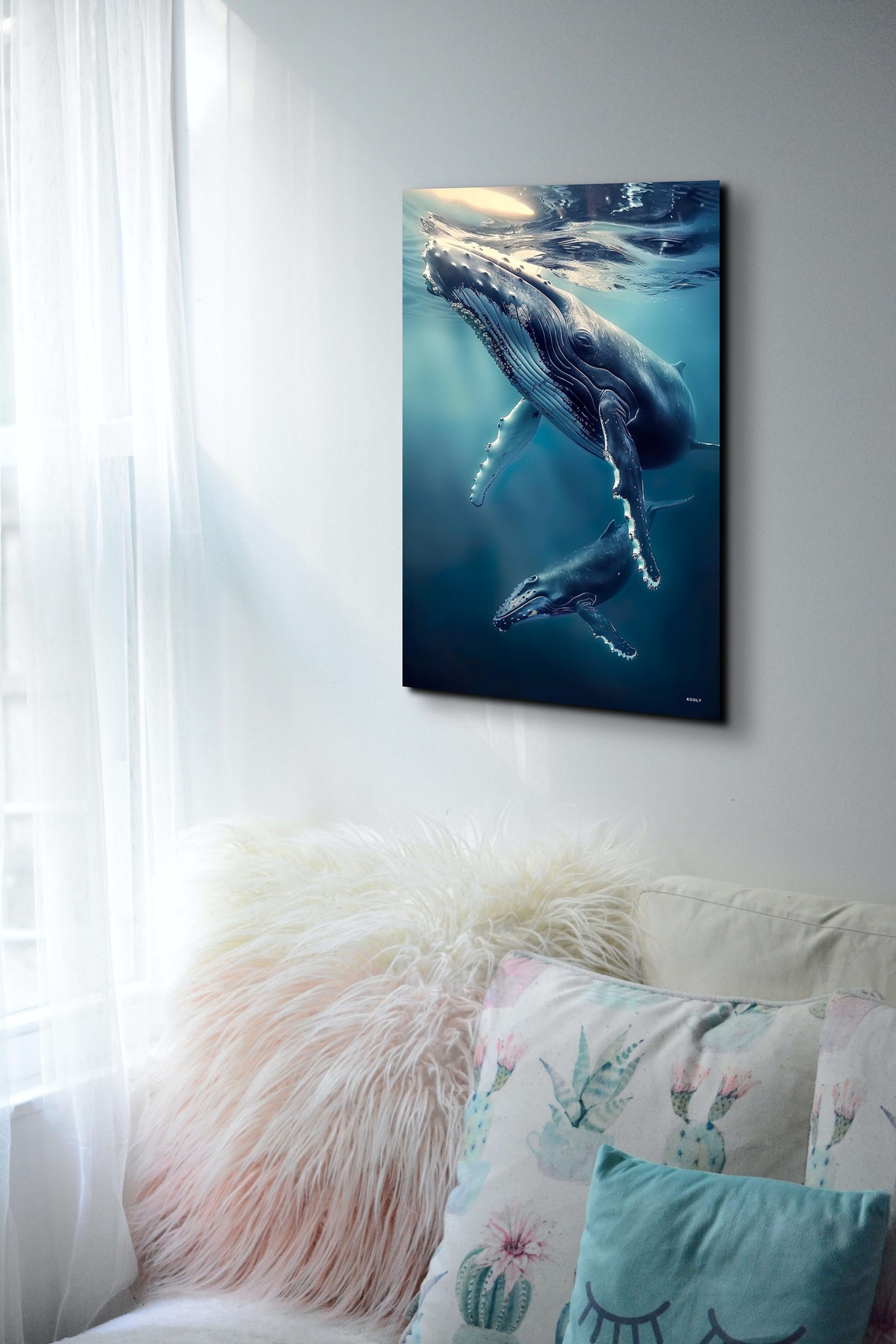 Humpback Whale Mother and Calf Underwater Ocean Life Scene Poster - Image 3