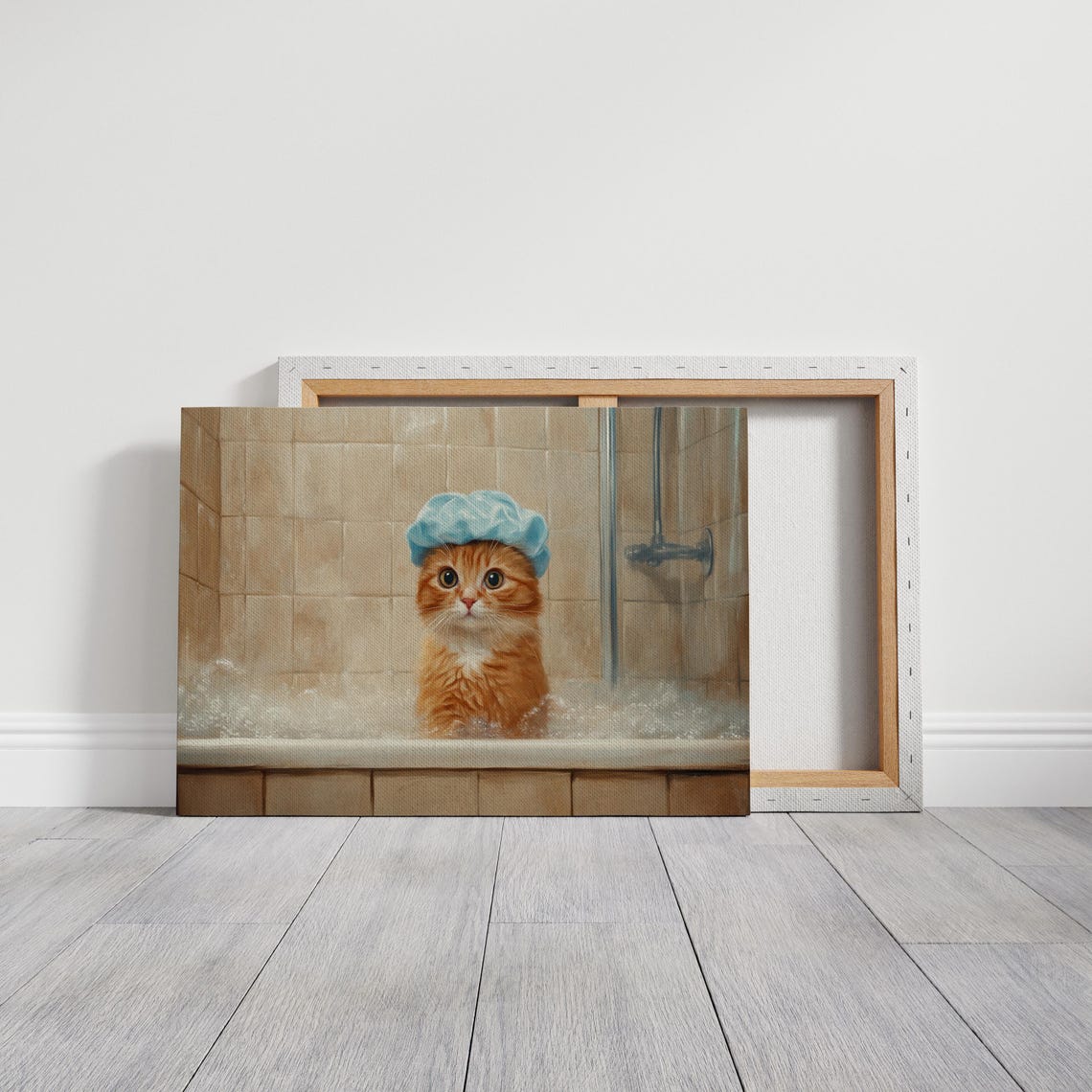 Adorable Orange Kitten Bathtub Bubbles Shower Cap Funny Cat Poster - Image 4