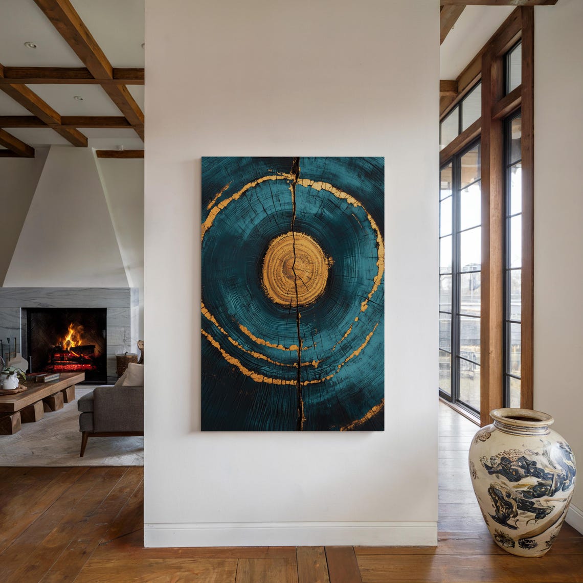 Teal Gold Cracked Tree Ring Golden Core Botanical Decor Poster - Image 4