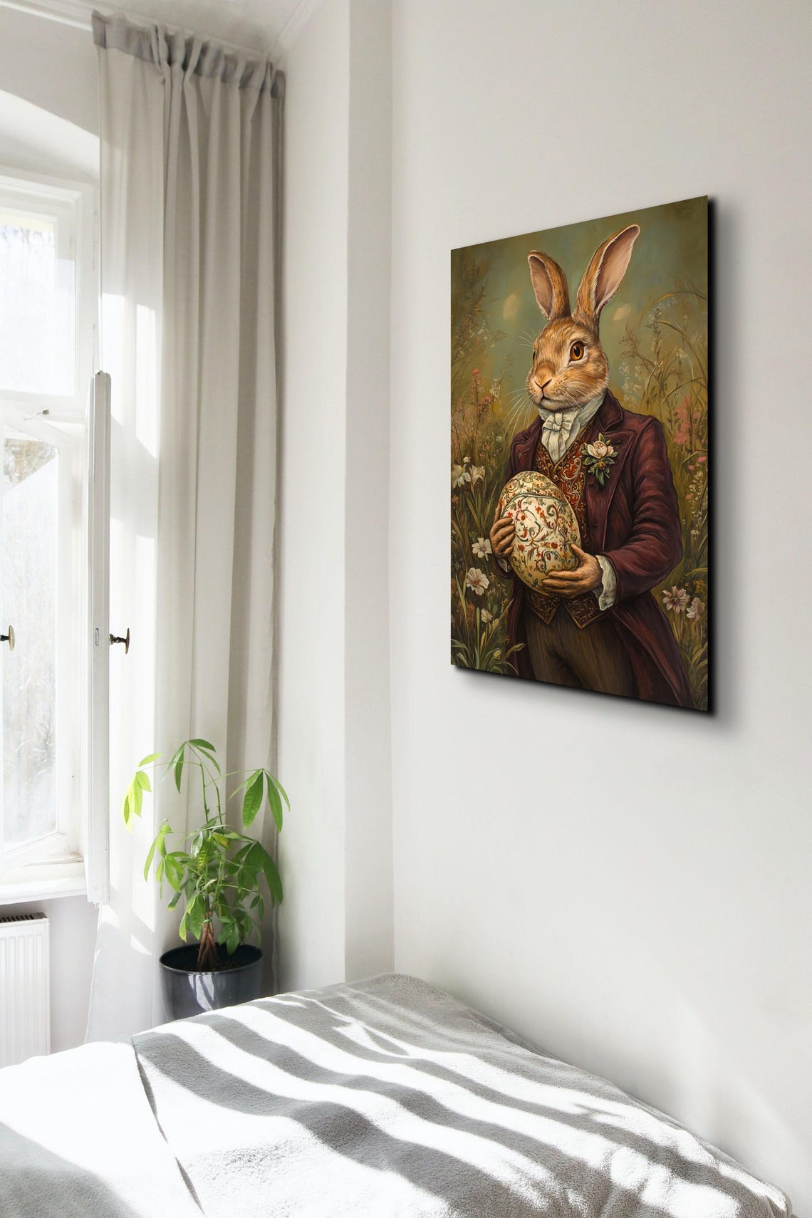 Victorian Rabbit in Burgundy Coat Holding Decorated Egg Poster - Image 4