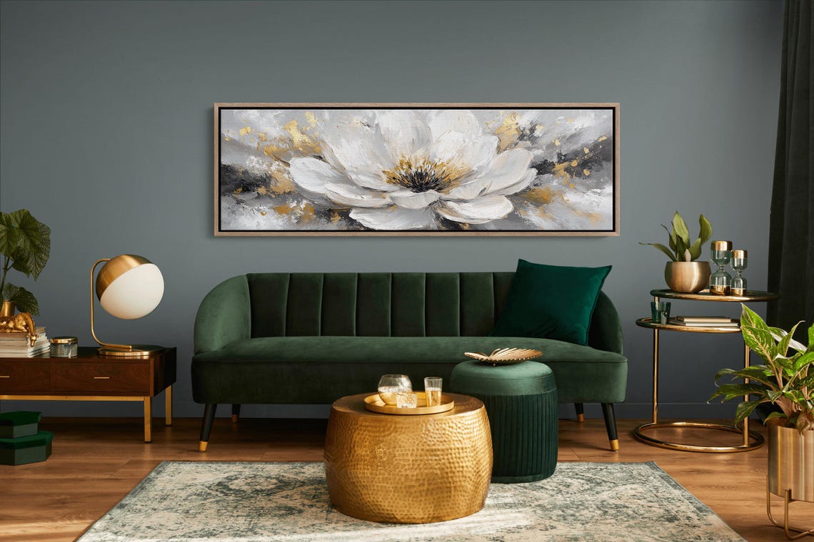 White Magnolia Gold Abstract Floral Gray Textured Modern Art Poster - Image 7