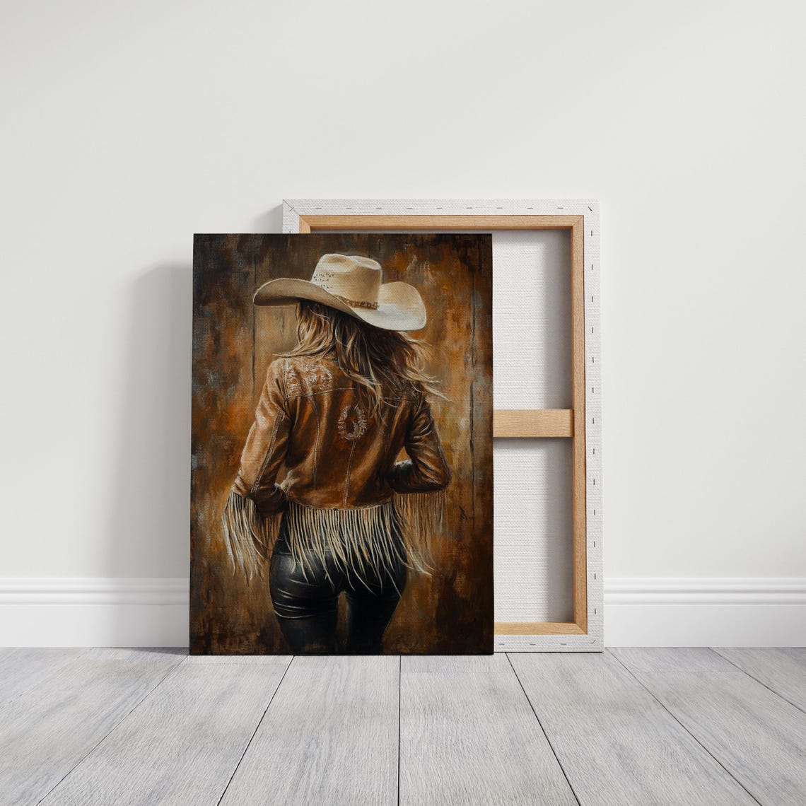 Cowgirl Back View Art Western Leather Fringe Jacket Print Rustic Country Girl Decor Vintage Cowgirl Wall Art - Image 4
