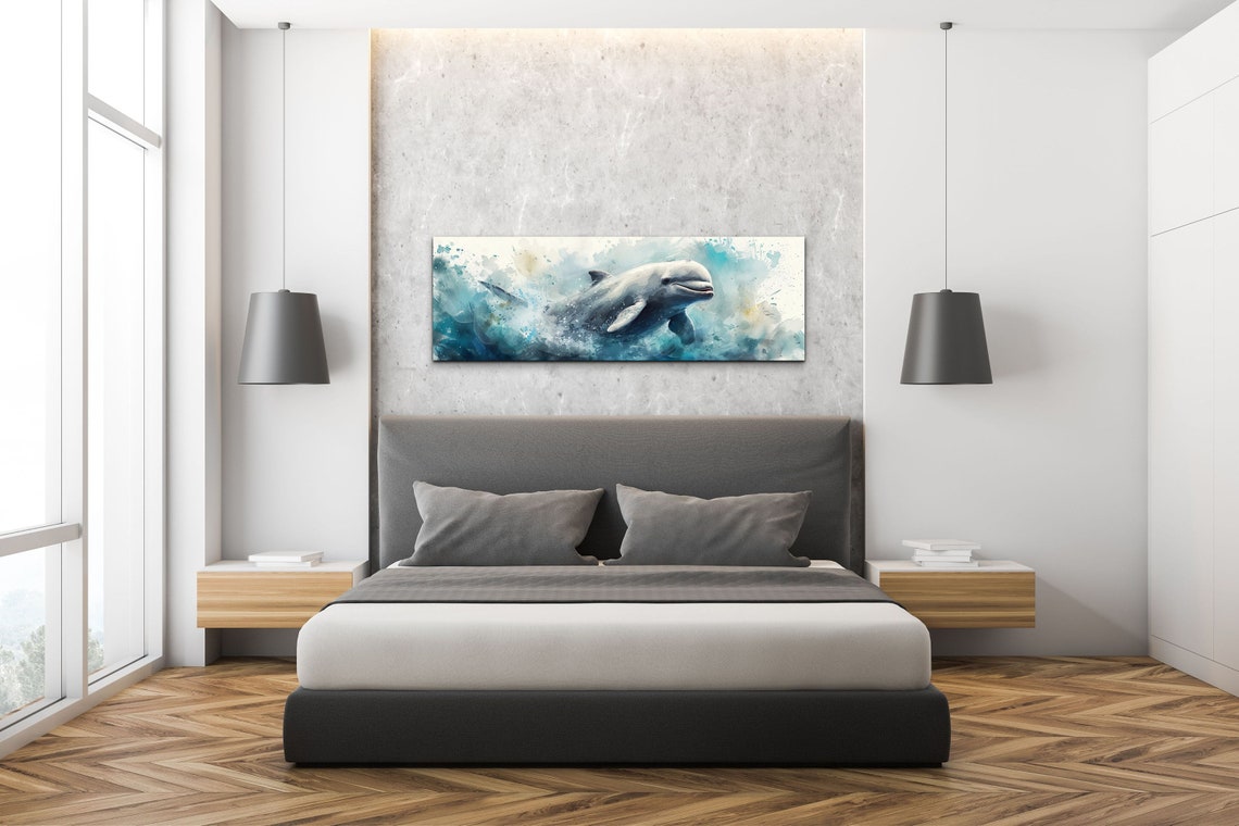 Beluga Whale Panoramic Watercolor Splash Ocean Animal Poster - Image 6