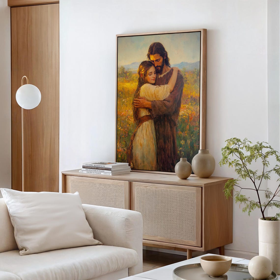 Jesus Embracing A Woman In A Field Of Flowers Heartfelt Christian Art Spiritual Wall Decor For Faithful Inspiration - Image 6