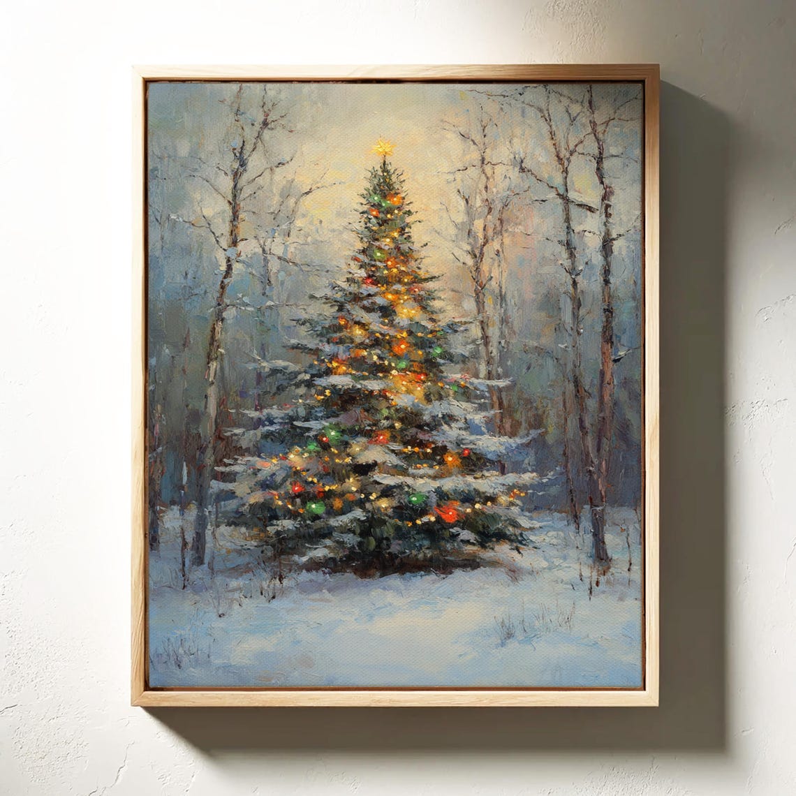 Glowing Christmas Tree Standing in a Snowy Winter Forest Art Poster - Image 3