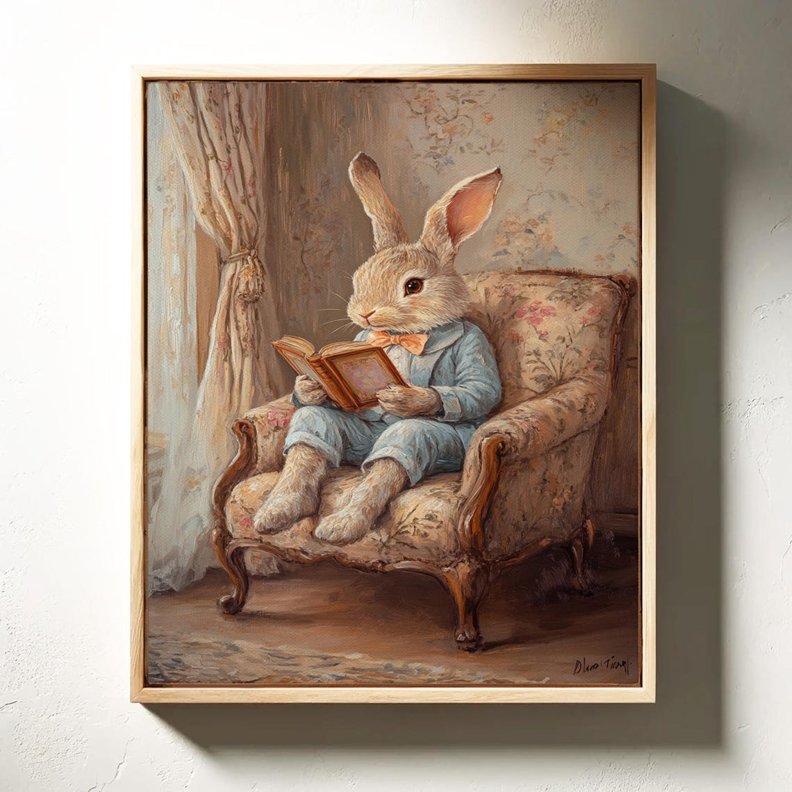 Whimsical Bunny Reading Book In Floral Armchair Nursery Poster - Image 5